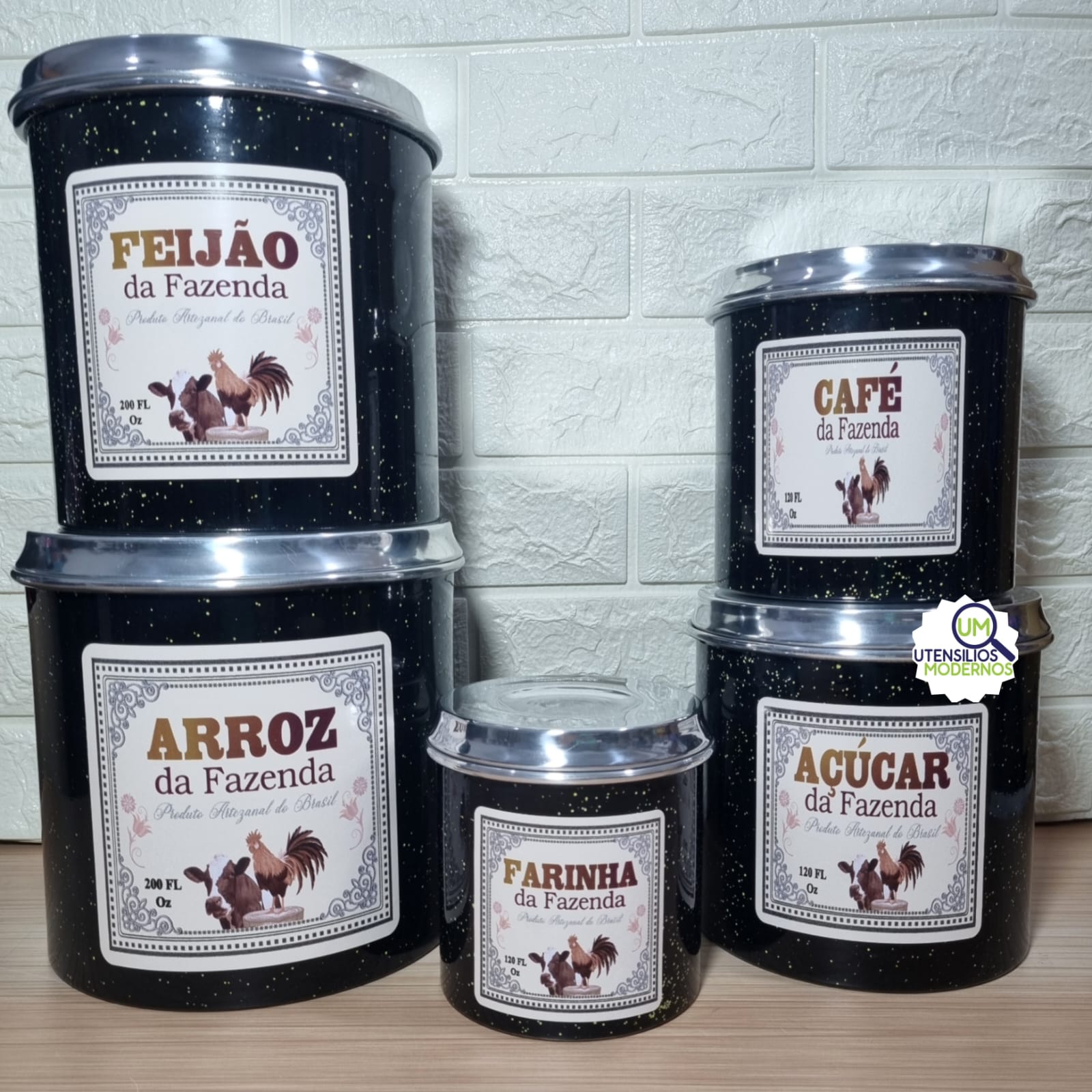 Jogo de Mantimentos Alumínio Preto Fazend...