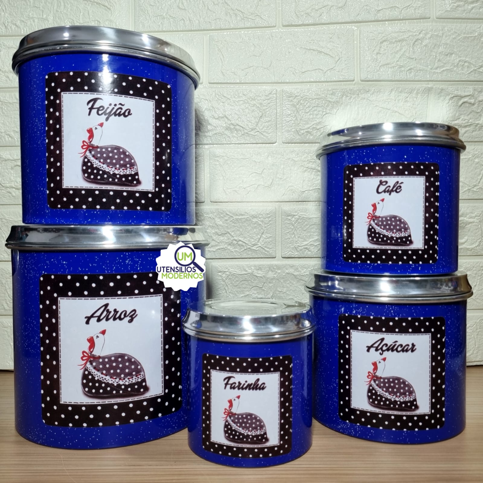 Jogo de Mantimentos Alumínio Azul Galinha...