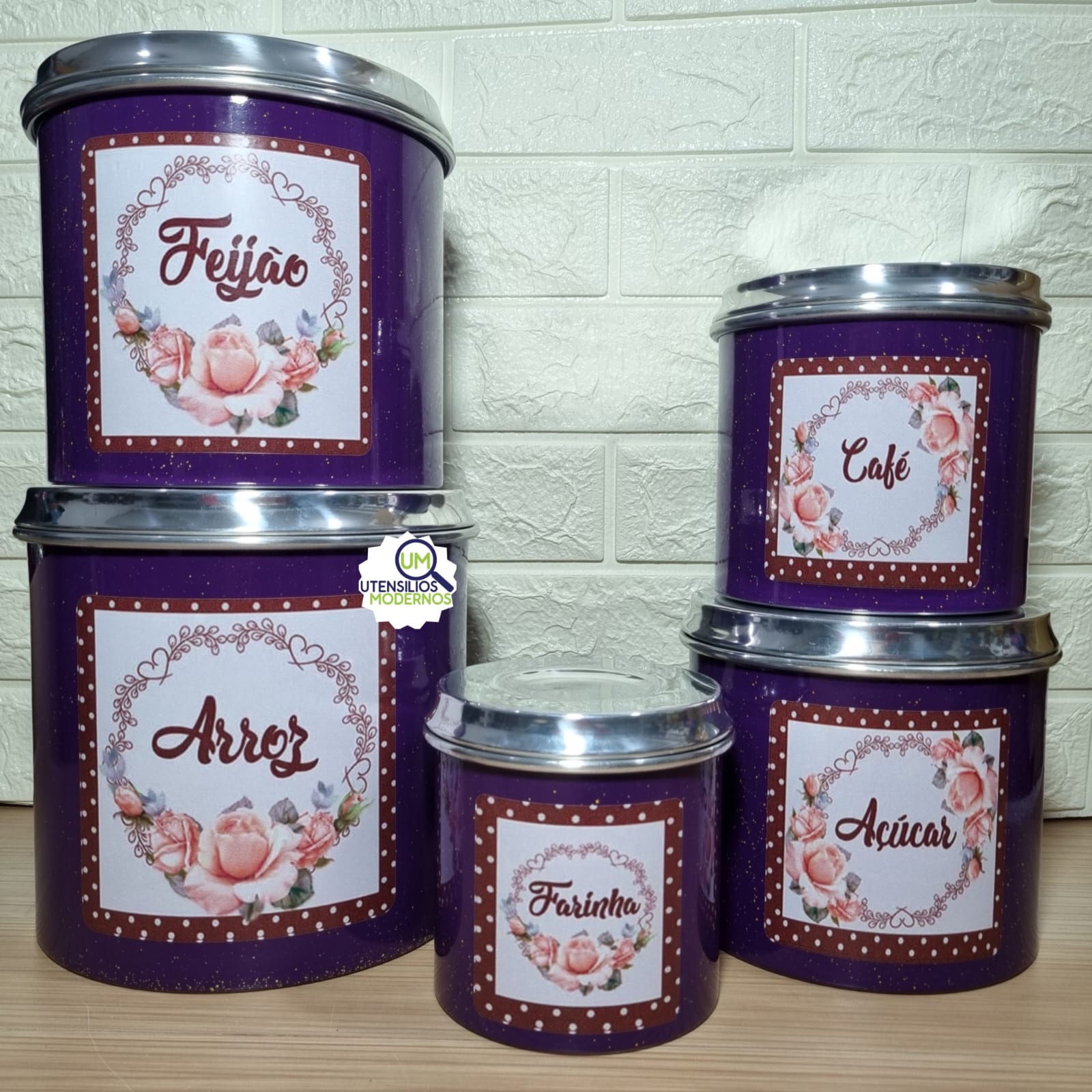 Jogo de Mantimentos 5 Peças Alumínio Roxo...