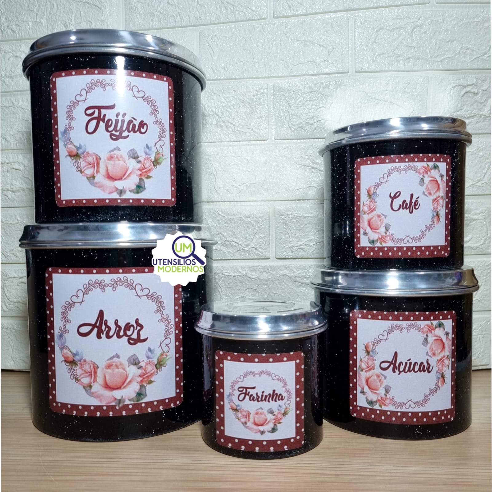 Jogo de Mantimentos 5 Peças Alumínio Pret...