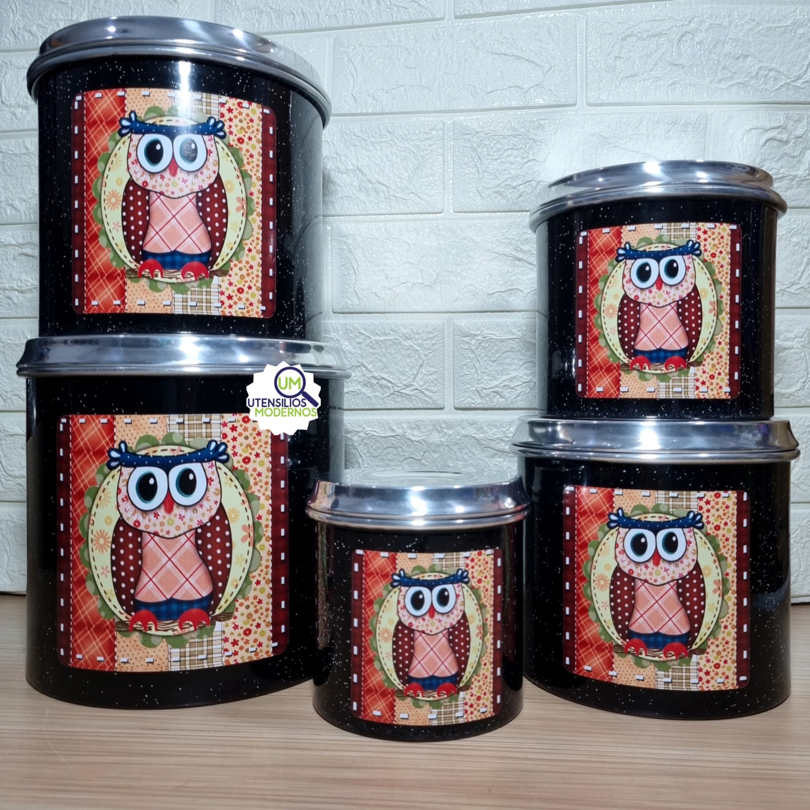 Jogo de Mantimentos Alumínio Preto Coruja...