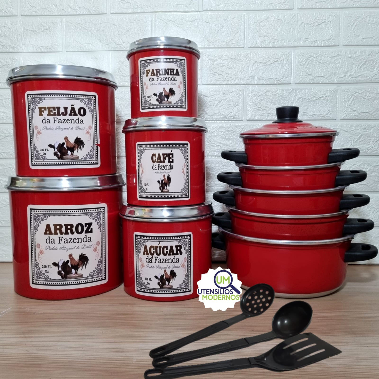 Jogo de Panela Vermelho 5 pçs + Jogo de M...