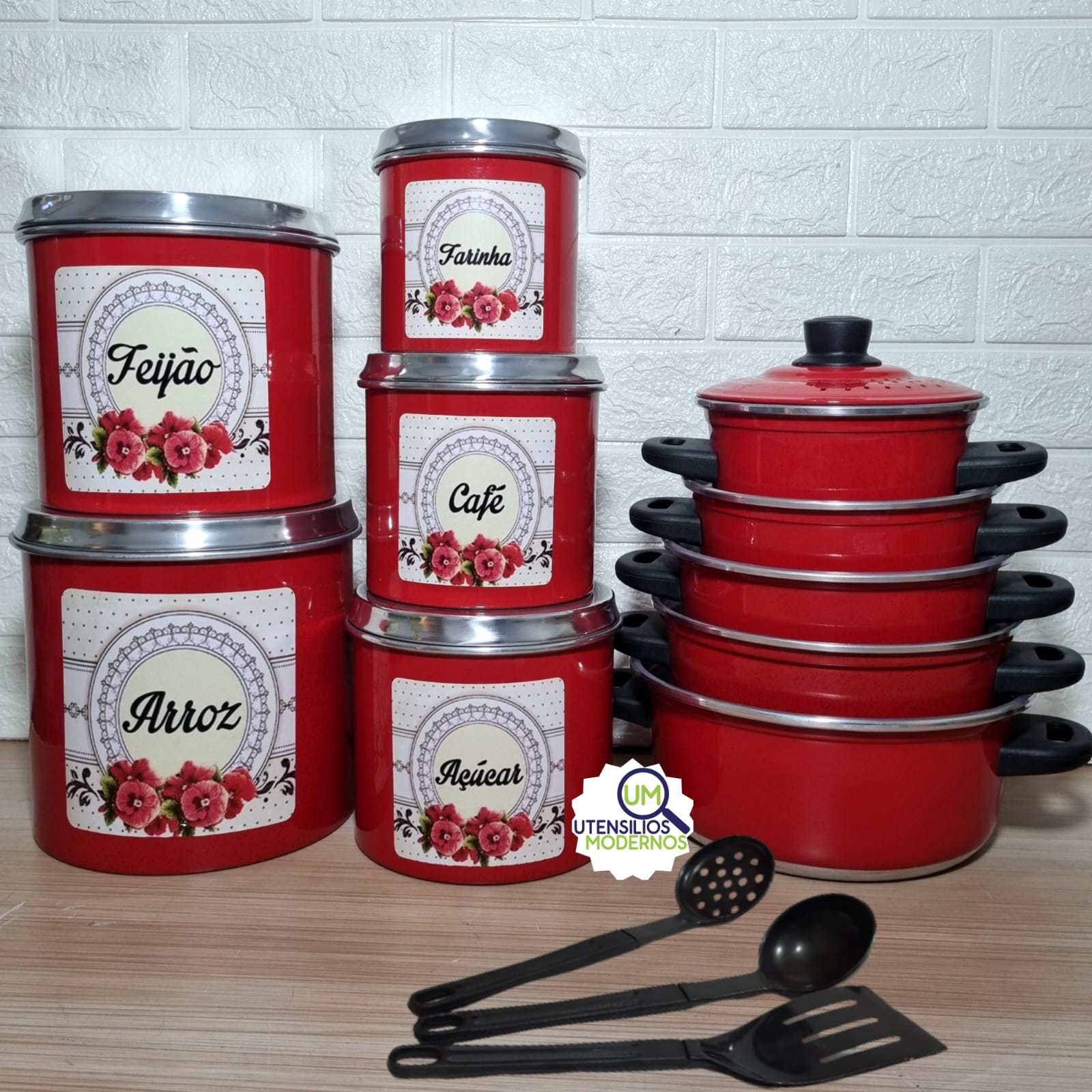 Jogo de Panela Vermelho 5 pçs + Jogo de M...