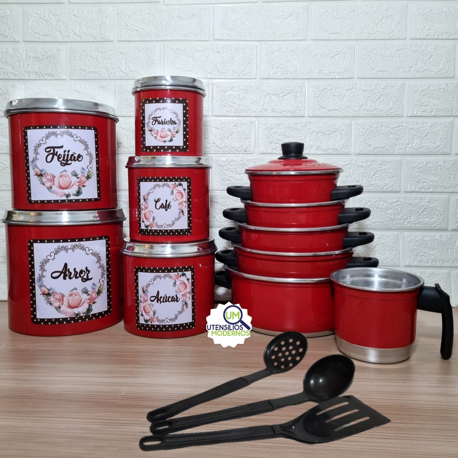 Jogo de Panela Vermelho 5 pçs + Fervedor ...
