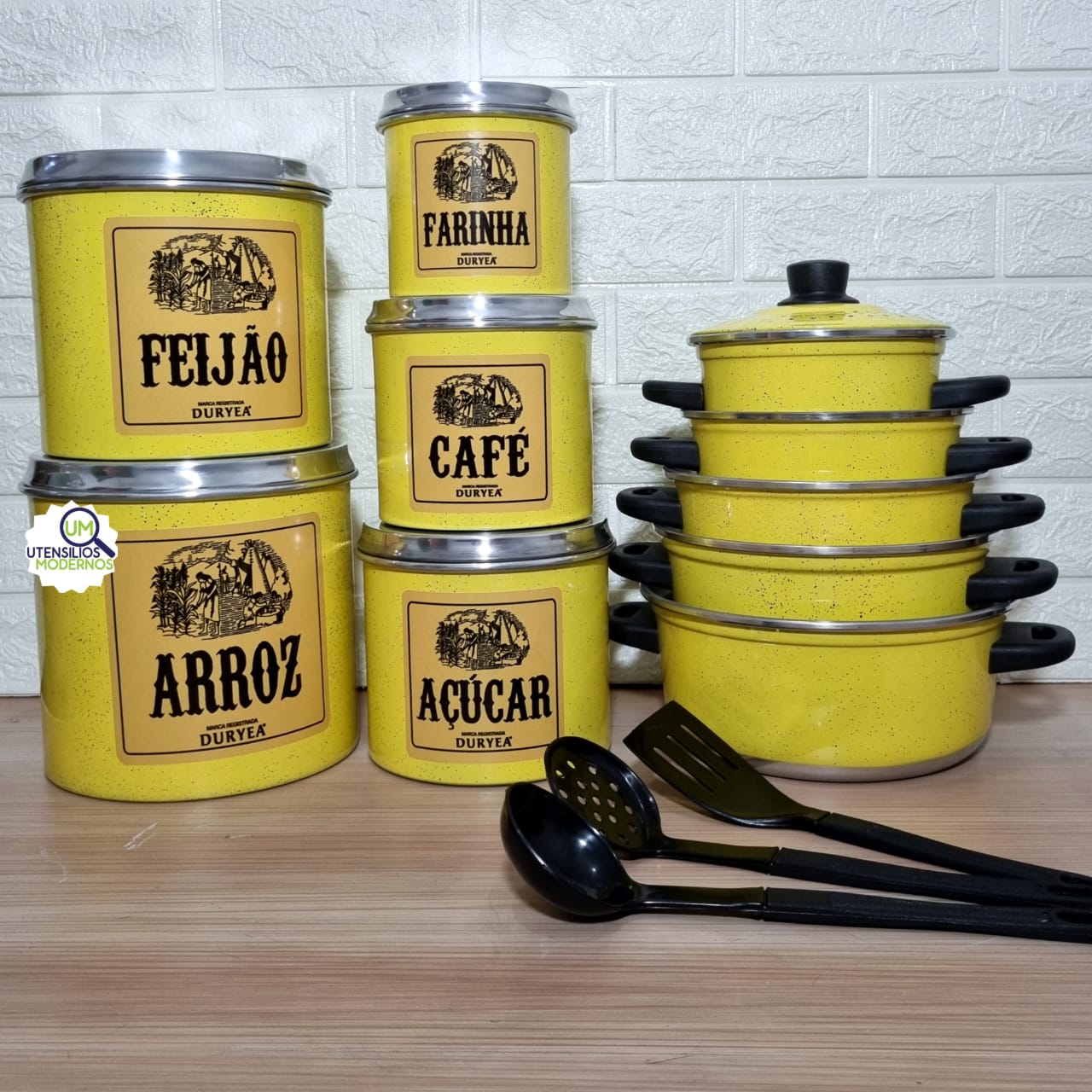 Jogo de Panela 5 Pçs Amarelo + Jogo de  M...