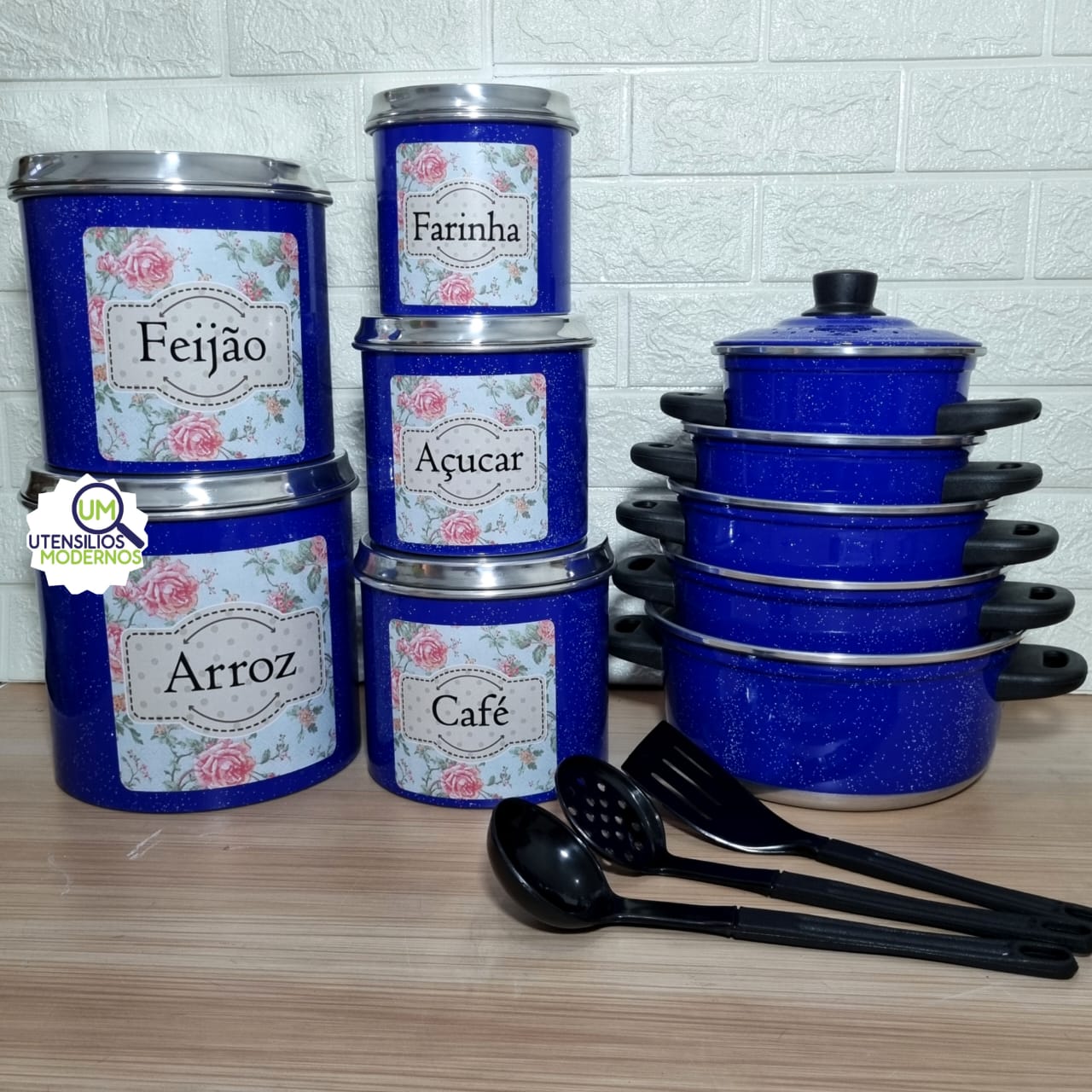 Jogo de Panela 5 Pçs Azul + jogo de Manti...