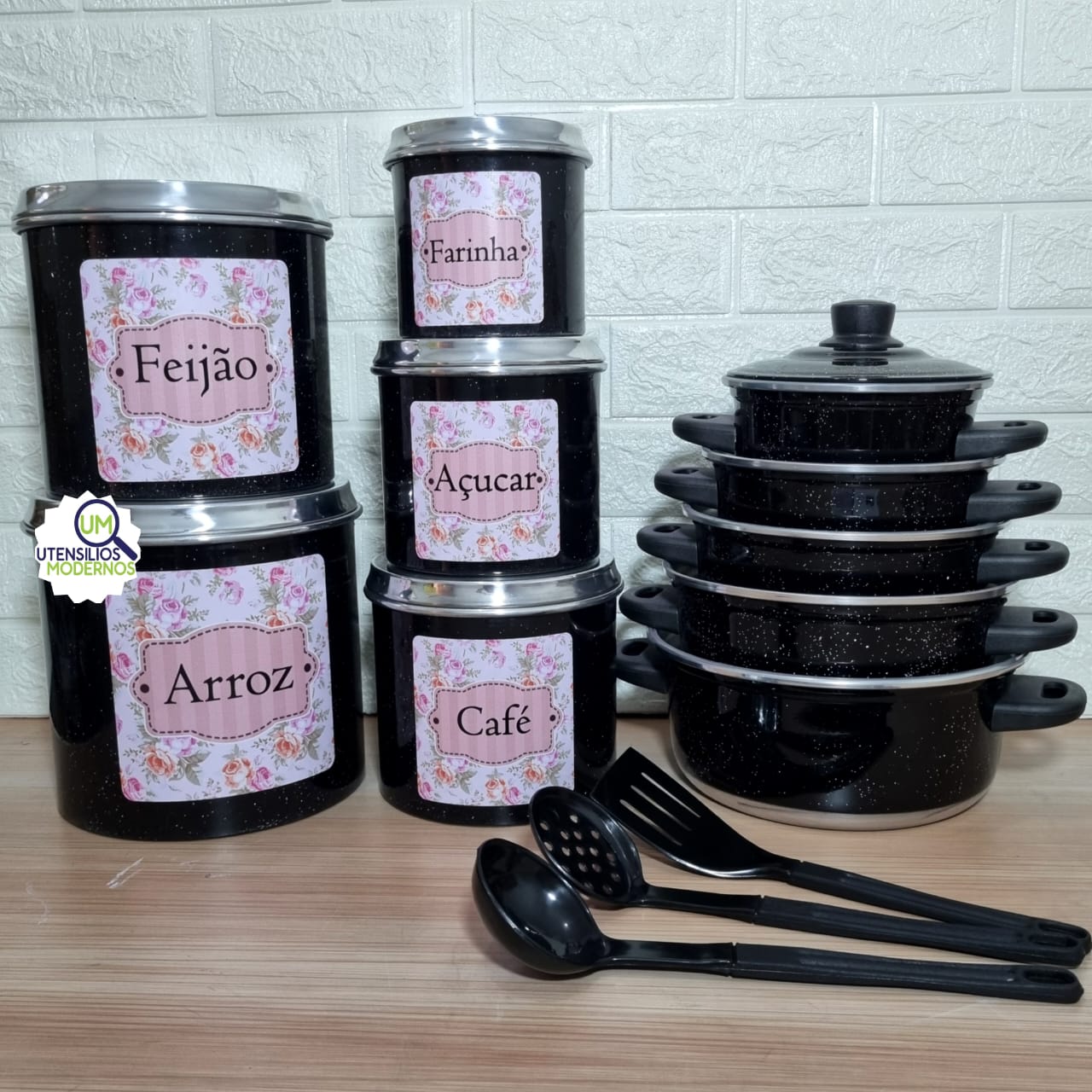 Jogo de Panela 5 Pçs Preto + Jogo de Mant...