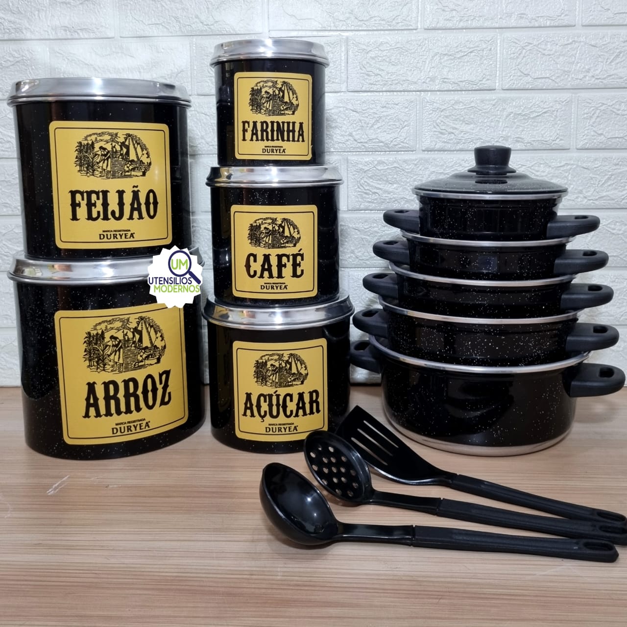 Jogo de Panela 5 Pçs Preto + Jogo de Mant...