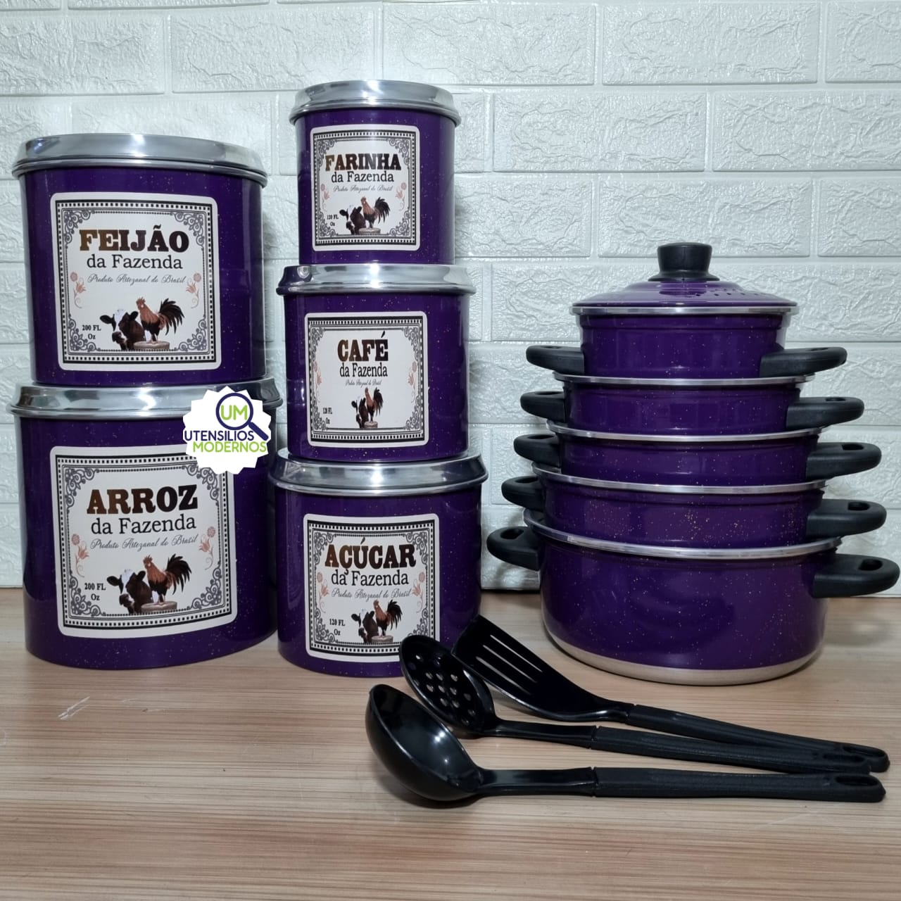 Jogo de Panela 5 Pçs Roxo + Jogo Mantimen...