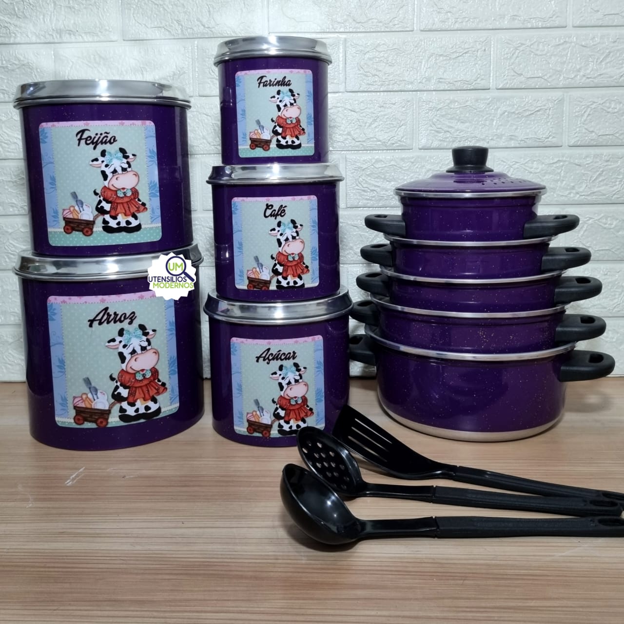 Jogo de Panela 5 Pçs Roxo + Jogo de Manti...