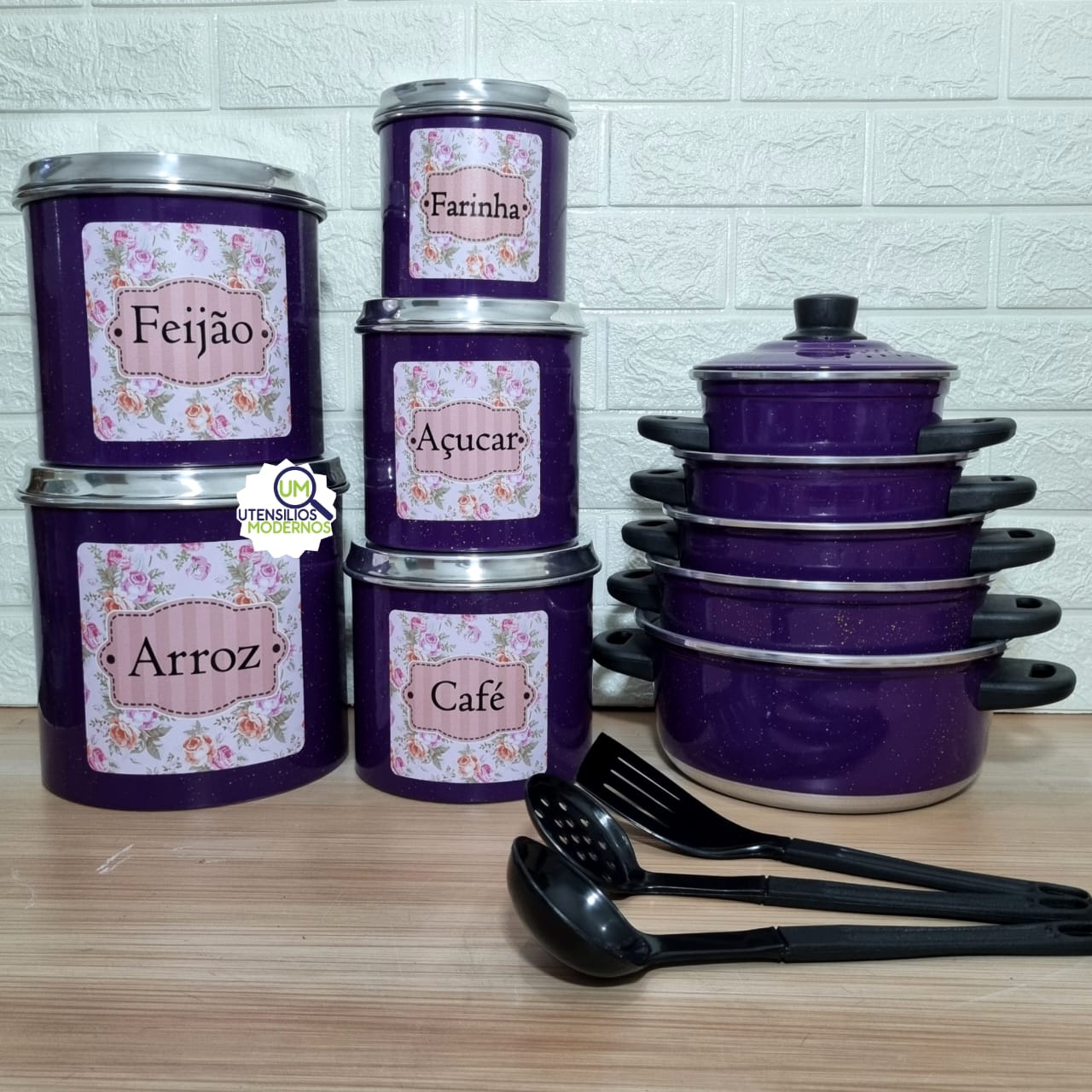 Jogo de Panela 5 Pçs Roxo + Jogo de Manti...
