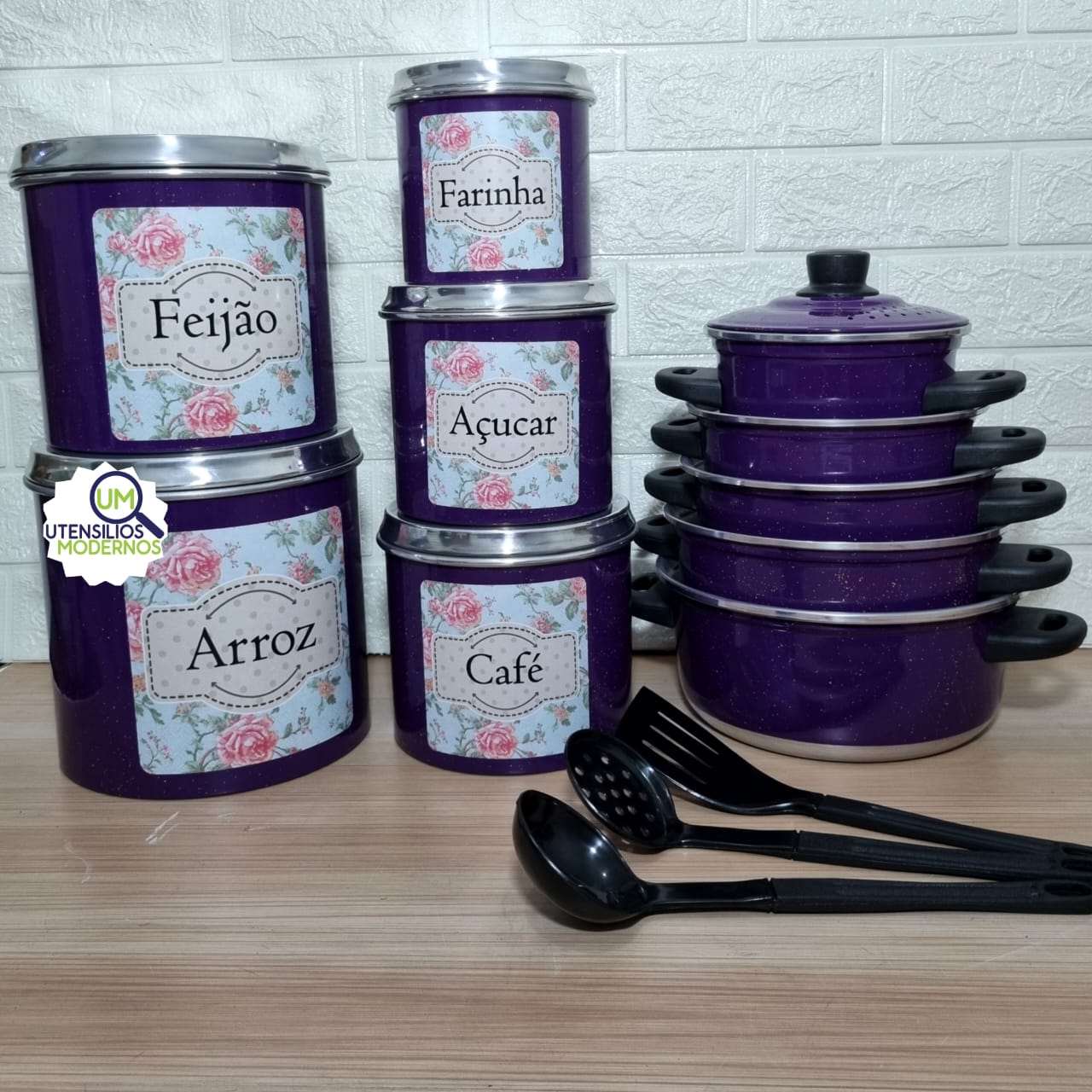 Jogo de Panela 5 Pçs Roxo +Jogo de Mantim...