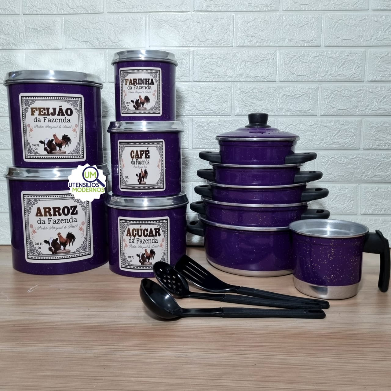 Jogo de Panela 5 Pçs Roxo + Fervedor + Ma...