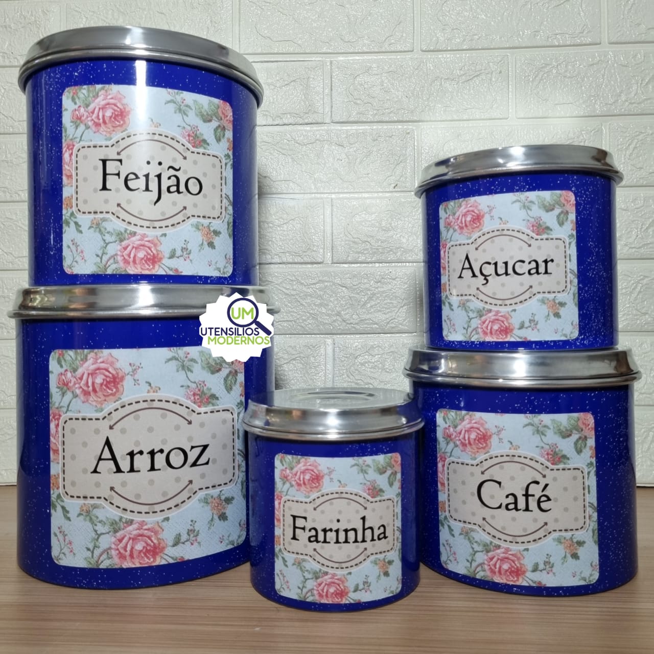 Jogo de Mantimentos 5 Peças Alumínio Azul...