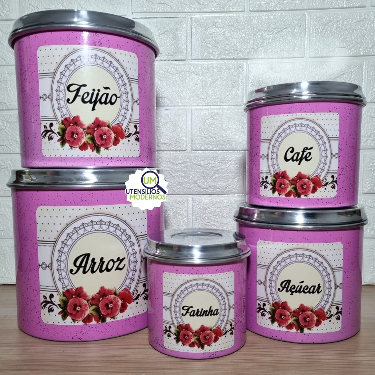 Jogo de Mantimentos 5 Peças Alumínio Rosa...