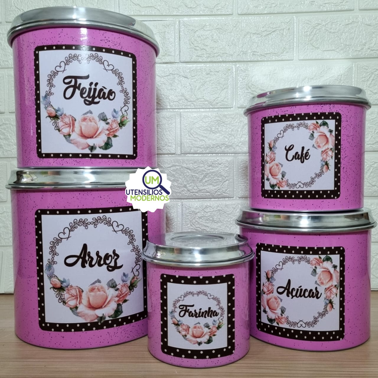 Jogo de Mantimentos 5 Peças Alumínio Rosa...