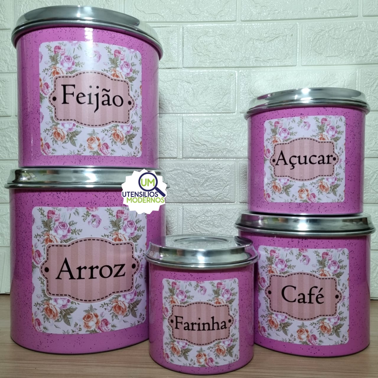 Jogo de Mantimentos 5 Peças Alumínio Rosa...