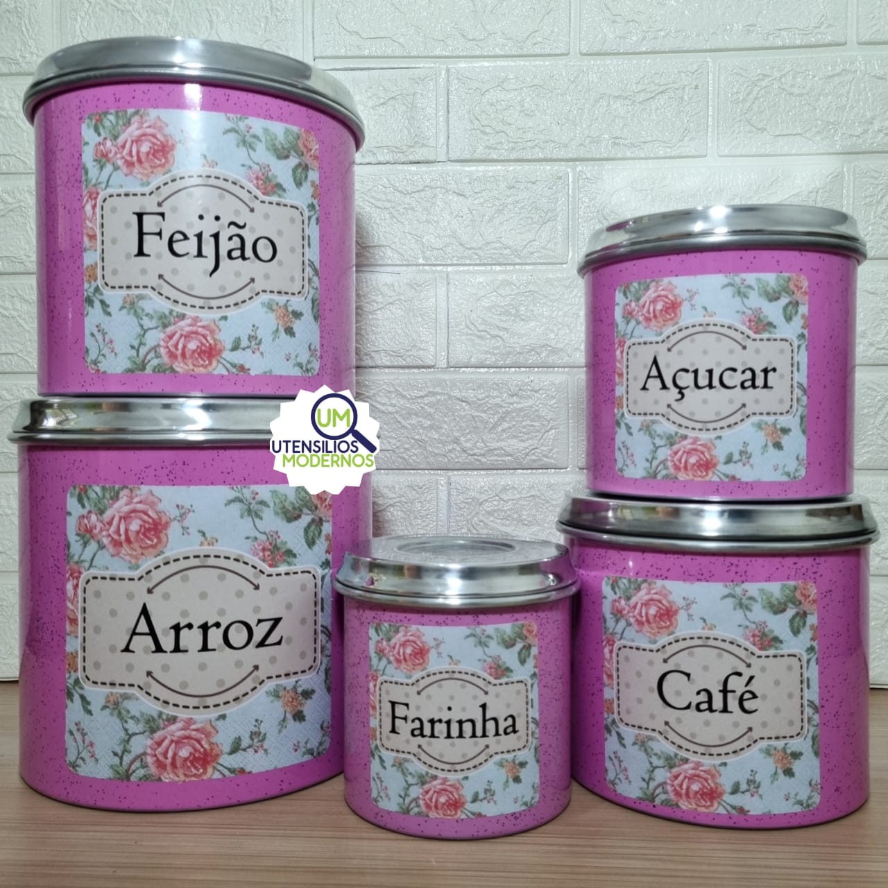 Jogo de Mantimentos 5 Peças Alumínio Rosa...