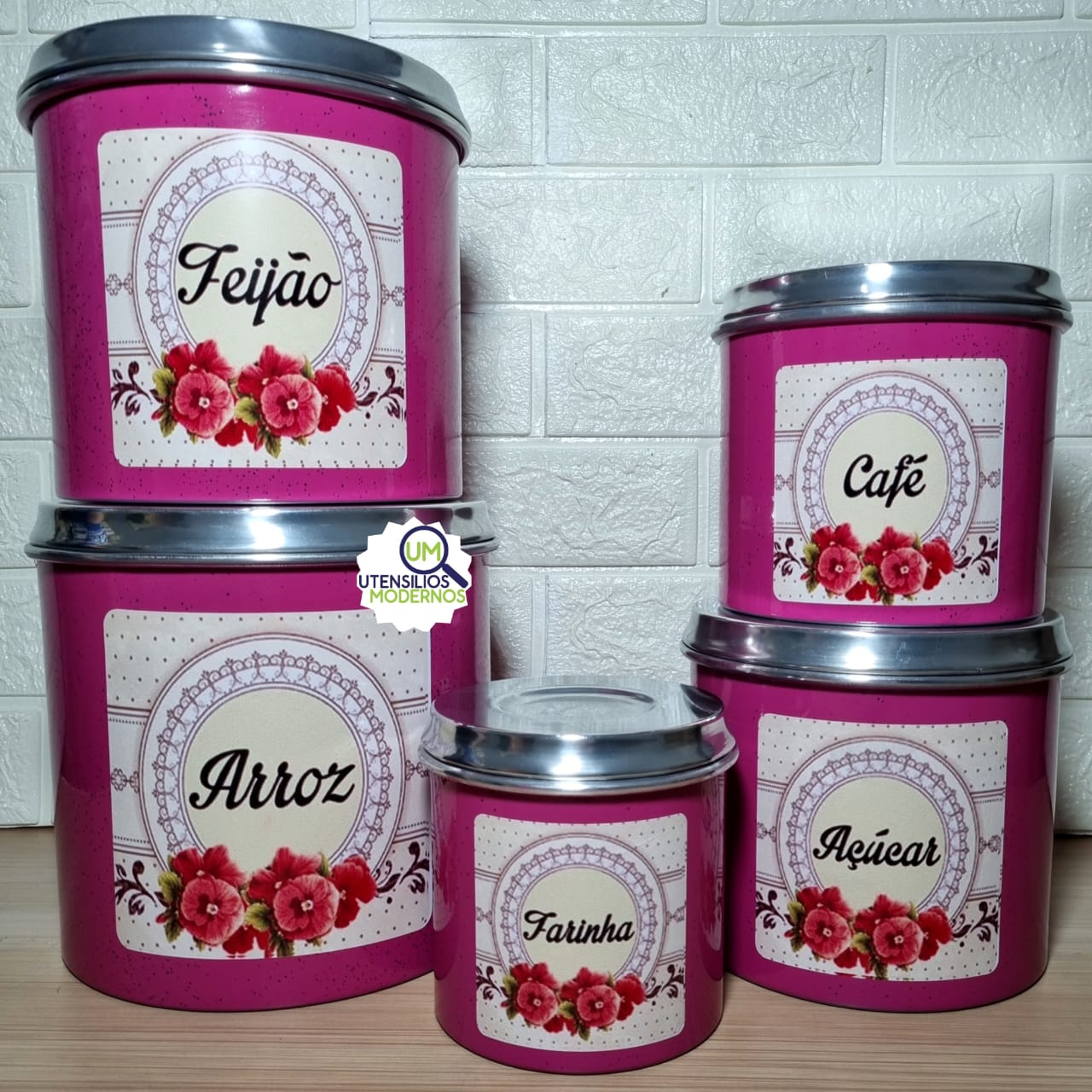 Jogo de Mantimentos 5 Peças Alumínio Rosa...