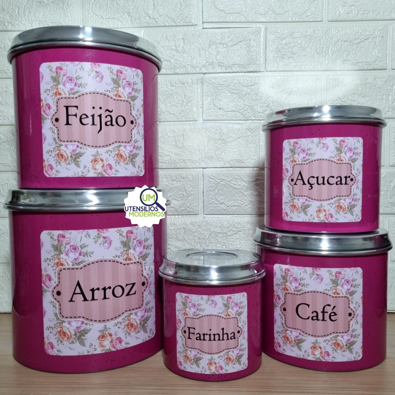 Jogo de Mantimentos 5 Peças Alumínio Rosa...