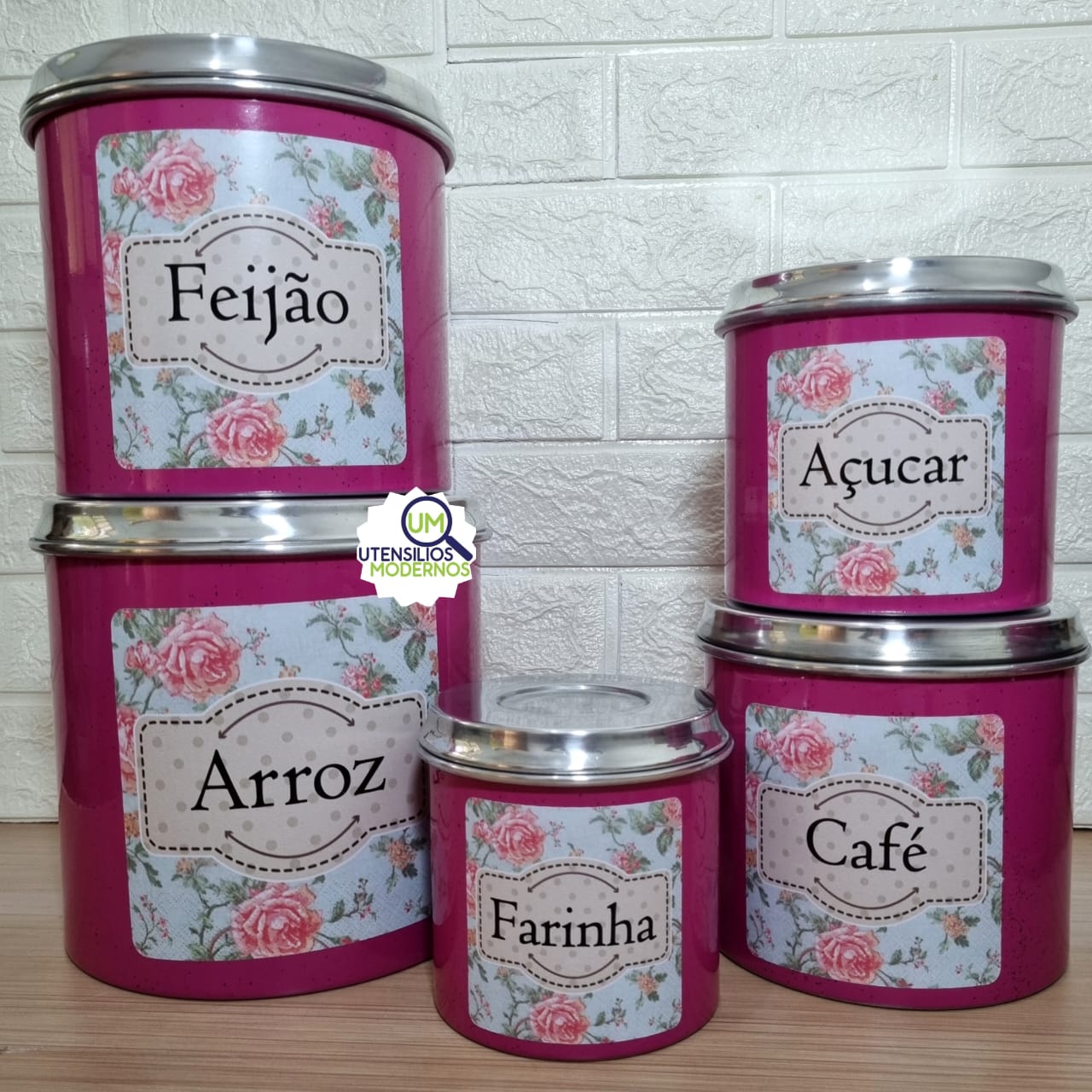 Jogo de Mantimentos 5 Peças Alumínio Rosa...