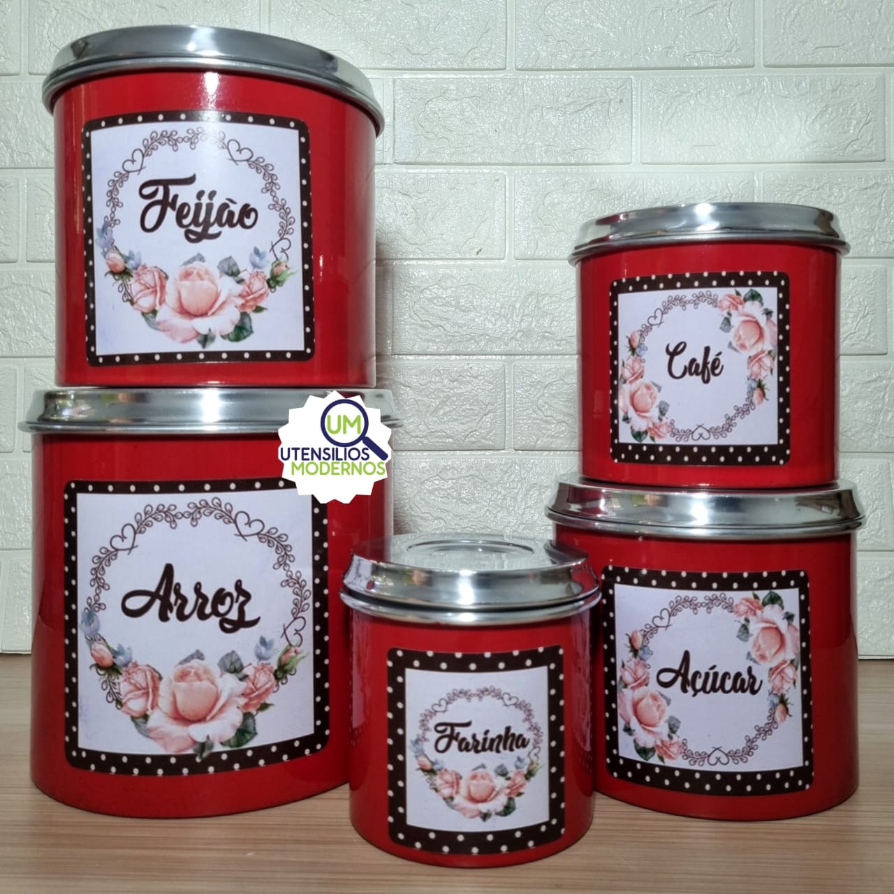 Jogo de Mantimentos Alumínio 5 Peças Verm...