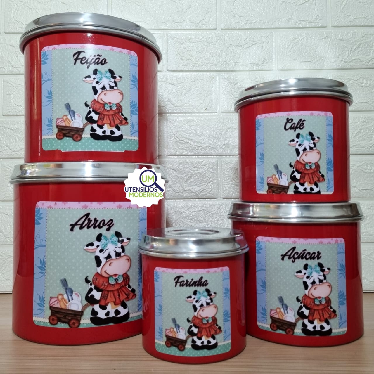 Jogo de Mantimentos Alumínio 5 Peças Verm...