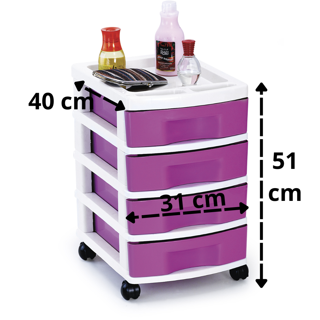 Gaveteiro 4 Gavetas Com Rodinhas Rosa 558