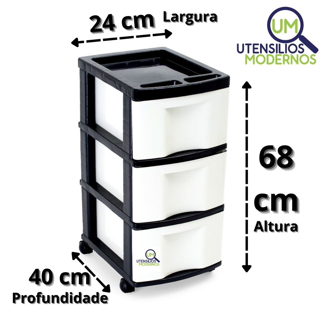 Gaveteiro 3 Gavetas Com Rodinhas Branco 573