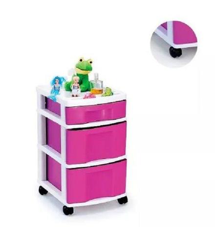 Gaveteiro 3 Gavetas Com Rodinhas Rosa 583